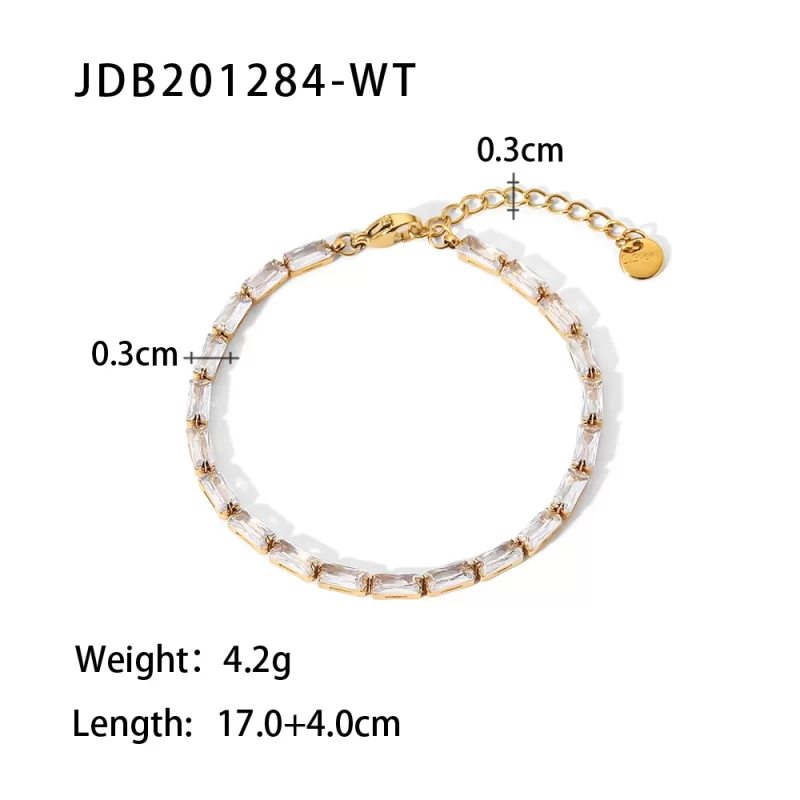 White Color Cubic Zirconia Circling Setting 18k Gold Plated Stainless Steel Bracelets for Woman - Image 6