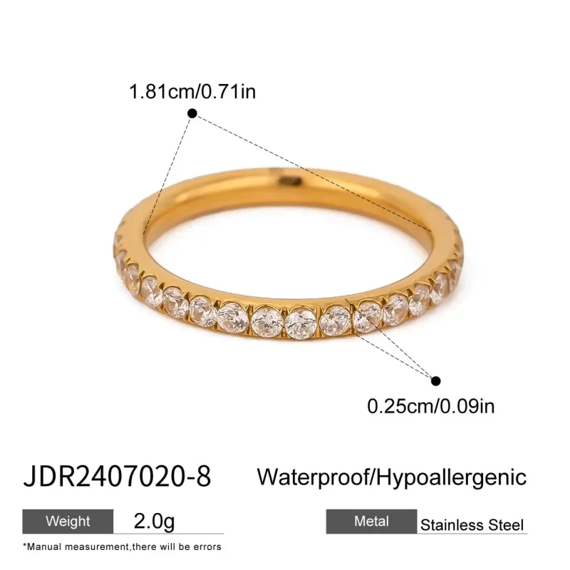 JD 18K Gold Plated Stainless Steel Full Circle AAA Cubic Zirconia High Polish Ring Hypoallergenic Luxury Jewelry for Women - Image 7