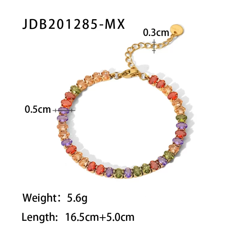 Mix Color Round Shape Zirconia Circling Setting 18K Gold Plated Stainless Steel Crystal Bracelets - Image 6