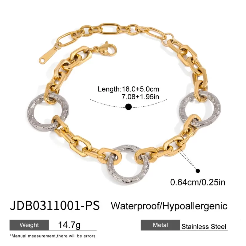 J&D Fashion Gold Plated Stainless Steel Color Blocked Bracelet Non-Fading Metal Chain Gold and Silver Colors Jewelry - Image 6