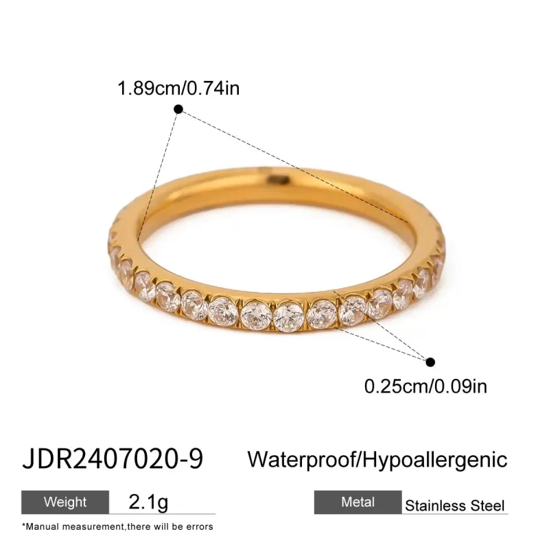 JD 18K Gold Plated Stainless Steel Full Circle AAA Cubic Zirconia High Polish Ring Hypoallergenic Luxury Jewelry for Women - Image 8
