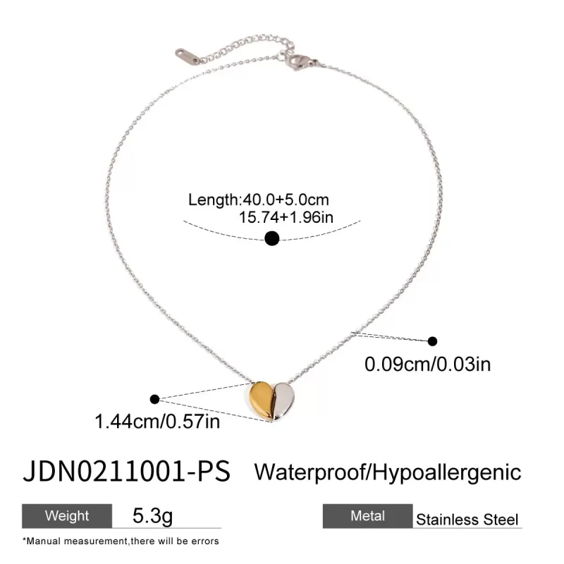 Youthway New Arrival Stainless Steel Gold&Silver Love Heart Pendant Necklace For Lady Waterproof Chic Jewelry Valentine's Day - Image 3