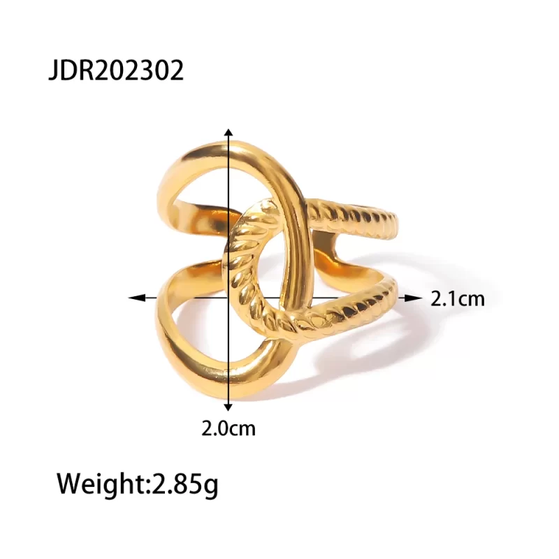 Waterproof 18k Gold Plated Stainless Steel Jewelry Adjustable Twist Charm Opening Rings for Women - Image 5