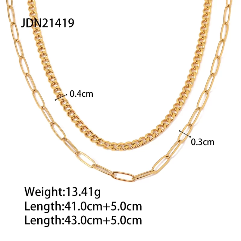 Minimalist 2 Layer Link Cuban Chain Retro18K Real Gold Plated Stainless Steel Chain Necklace - Image 6