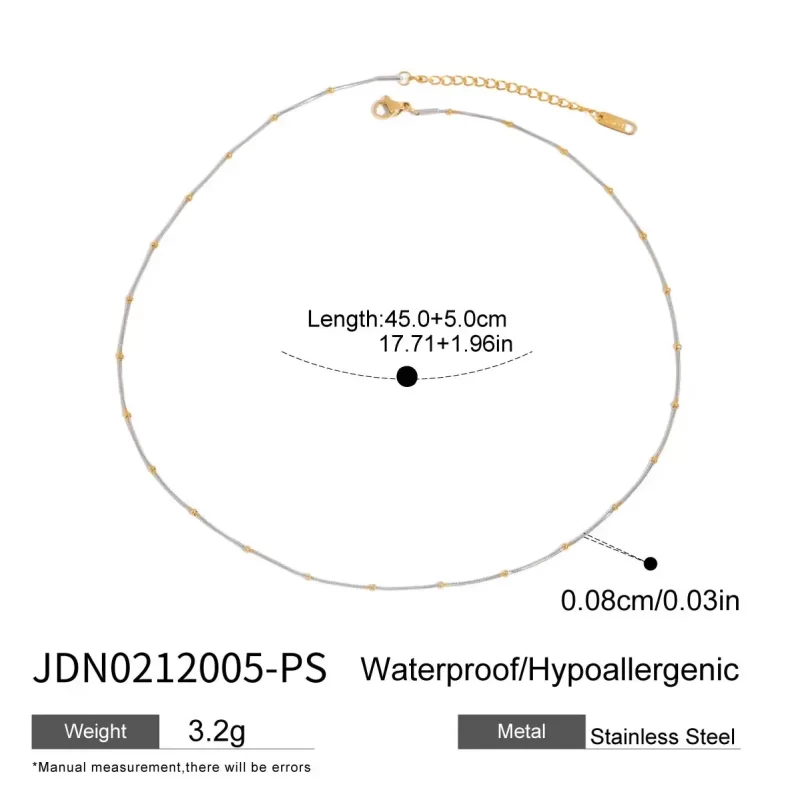 J&D 18K Gold Stainless Steel Elegant Fashion Jewelry Two-Tone Round Snake Chain Bead Necklace - Image 6