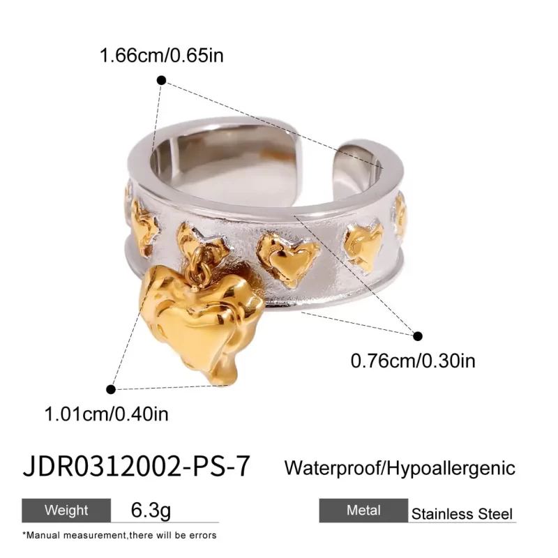J&D 18K Gold Stainless Steel Liquid Metal Modern Minimalist Jewelry Heart Pattern Ring - Image 5