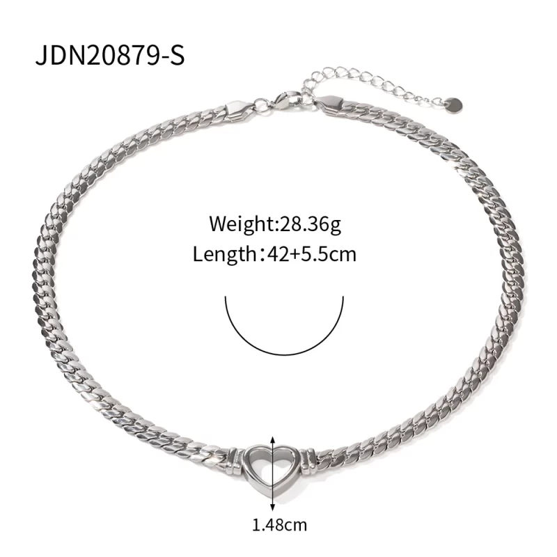 New Trend Stainless Steel Silver Plated Cuban Chain Hollow Heart Necklace Wedding Love Heart Necklace - Image 6