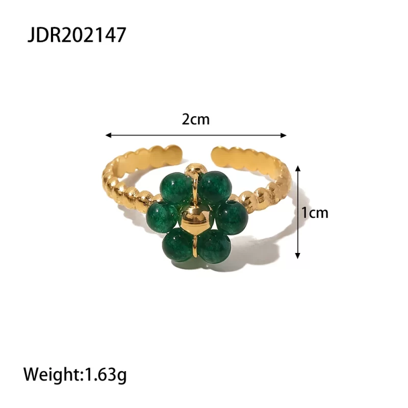Green Sunflower Natural Stone18K Gold Plated Stainless Steel Adjustable Rings Dainty Fashion Jewelry Rings - Image 6