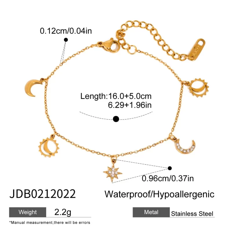J&D Trendy Moon Star Stainless Steel Bracelet Geometric Rhinestone Dainty Fashion Chain Jewelry - Image 6