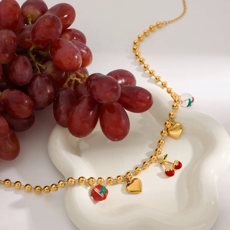 Youthway Love Heart Fruit Charm Stainless Steel Pendant Necklace For Ladies & Girls Waterproof Summer Cute Trendy Jewelry - Image 3