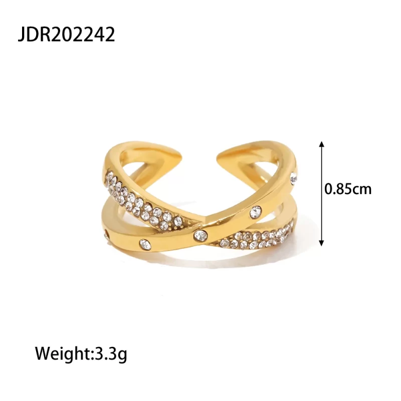 18K Gold Plated Stainless Steel Double Layer Zircon X Cross Opening Rings Jewelry Gift for Women - Image 6