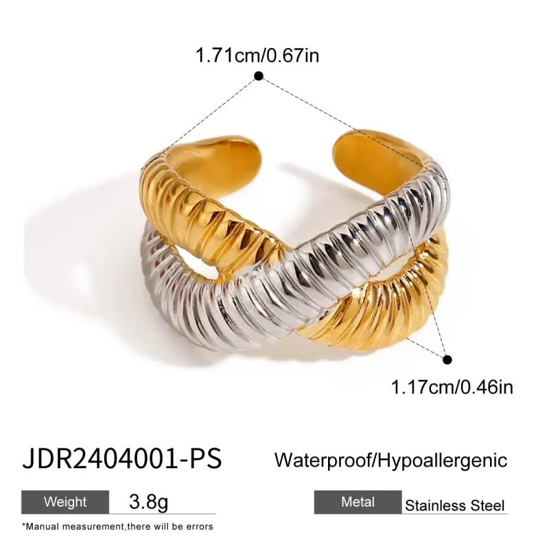 Waterproof 18K Gold Plated Stainless Steel High Shell Shape Cross Double Layered Cute Geometric Open Rings - Image 4