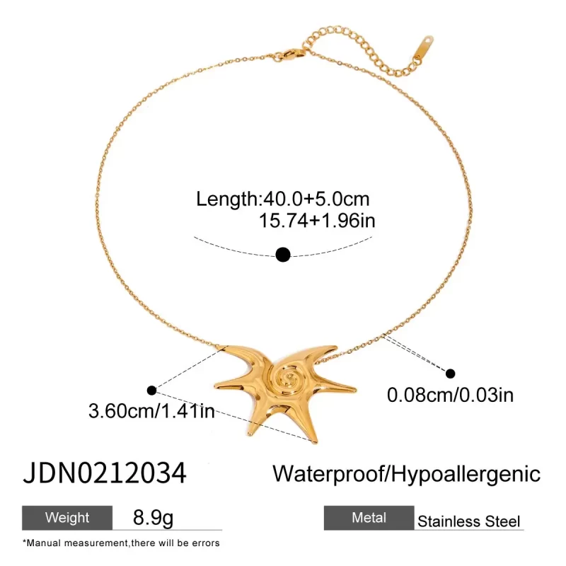 J&D Classic Stainless Steel Starfish Spiral Pendant Necklace 18K Gold Plated for Anniversary Gifts - Image 5