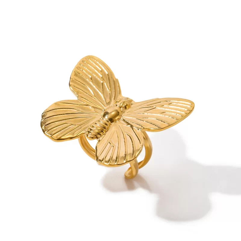 JD New Trend 18K Gold Plated Chic Butterfly Open Rings Stainless Steel Fashion Jewelry for Women