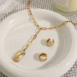 Youthway Unique Punk Stainless Steel Geometric Gold&Silver Rectangle Pendant Chain Necklace For Unisex Waterproof Jewelry Party