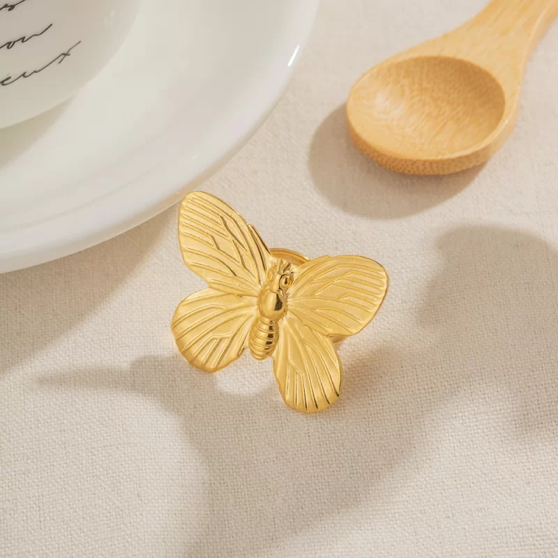 JD New Trend 18K Gold Plated Chic Butterfly Open Rings Stainless Steel Fashion Jewelry for Women - Image 3