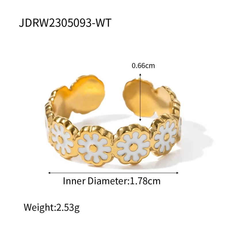 Summer Colorful Flower Ring 18K PVD Gold Plated Stainless Steel Hand Making Oil Drop Craft Open Ring - Image 3