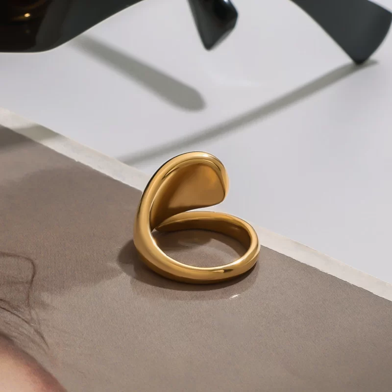 J&D 18K Gold Stainless Steel Red Glass Zirconium Snake Series Open Ring - Image 3