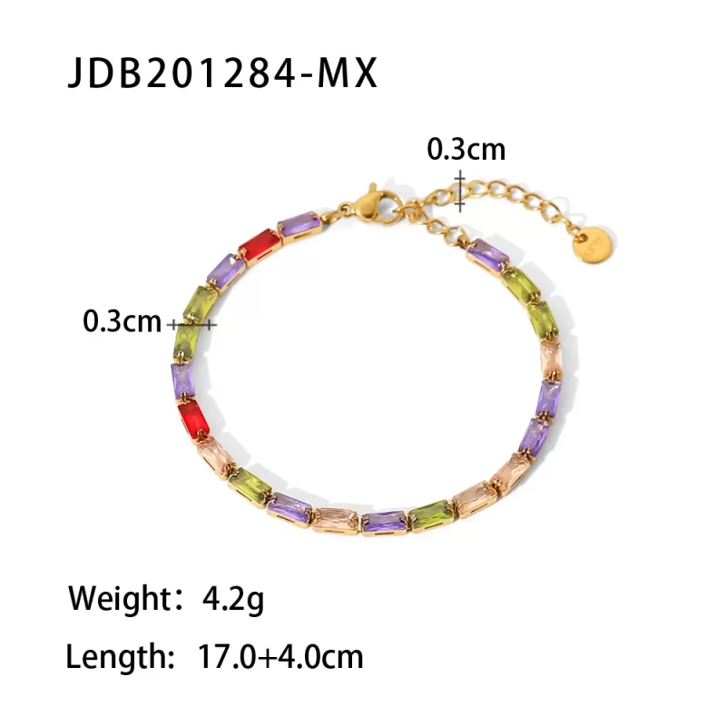 18k Gold Plated Mixed Color Cubic Zirconia Stainless Steel Gemstone Bracelets Women Jewelry - Image 6