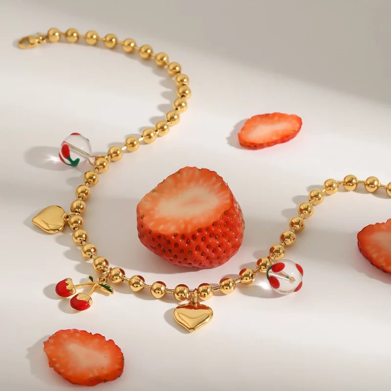 Youthway Love Heart Fruit Charm Stainless Steel Pendant Necklace For Ladies & Girls Waterproof Summer Cute Trendy Jewelry - Image 2