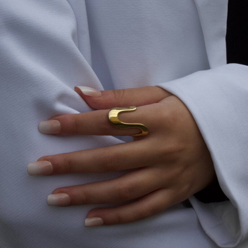 J&D Minimalist Stainless Steel 18K Gold Plated Ring Simple Irregular Design Finger Rings Women - Image 4