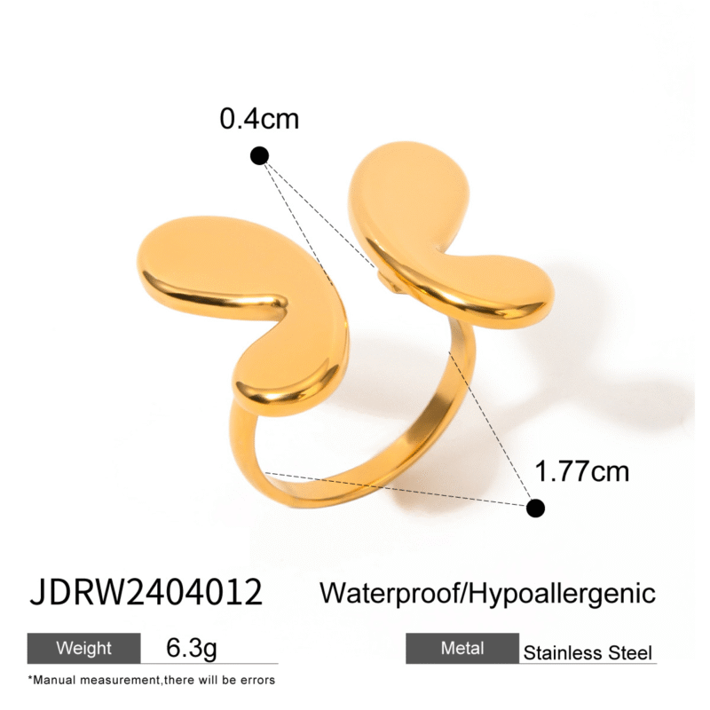 Waterproof 18K Gold Plated Stainless Steel High Polished Butterfly Cute Geometric Open Rings - Image 6