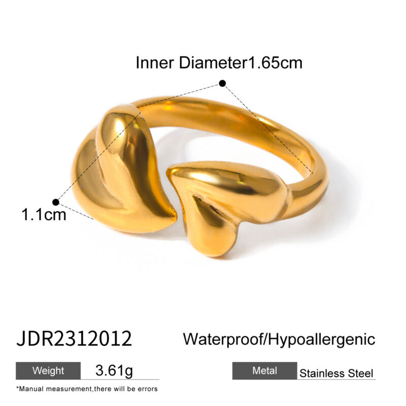 J&D Dissymmetry Heart Shaped Opening Ring 18K Gold Plated Stainless Steel Fashion Women's Jewelry for Girls - Image 4