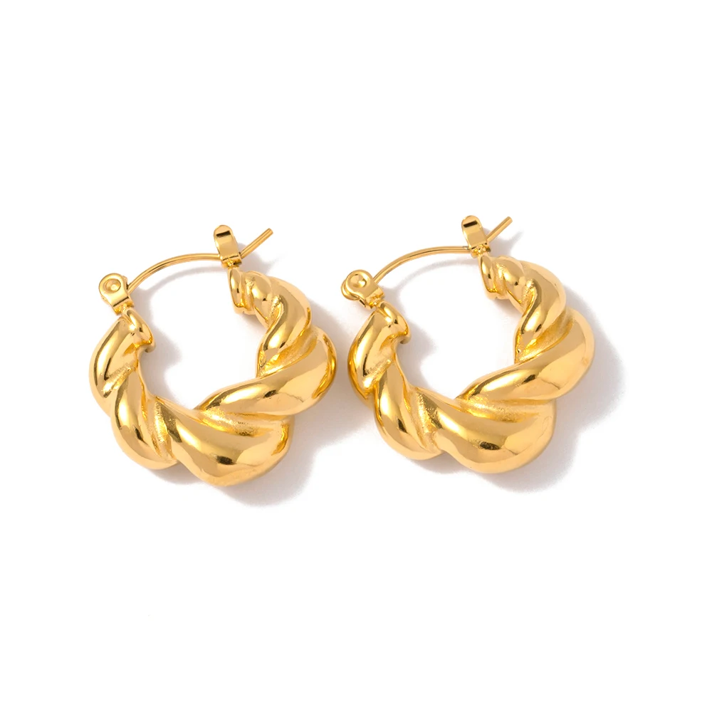 New Titanium Steel Croissant Hoop Earrings Stylish 18K Gold Plated Stainless Steel Entwined Statement Hoop Earrings