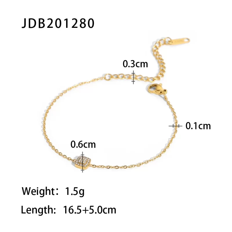 Thin Chain Charm18K Gold Plated Stainless Steel Square Pendant Cubic Zirconia Bracelet Women - Image 6