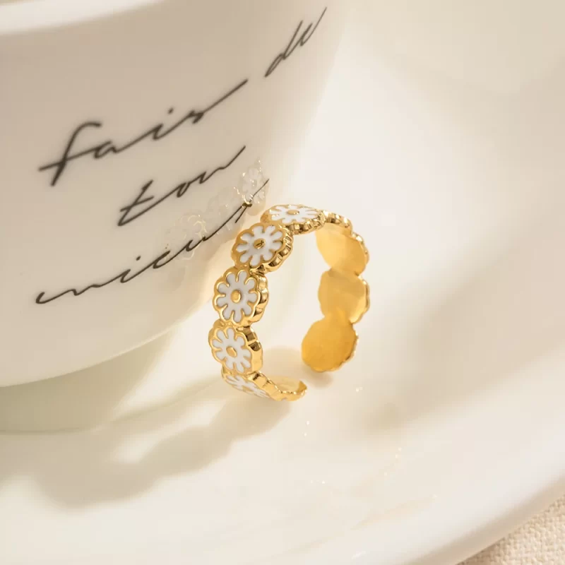 Summer Colorful Flower Ring 18K PVD Gold Plated Stainless Steel Hand Making Oil Drop Craft Open Ring - Image 2