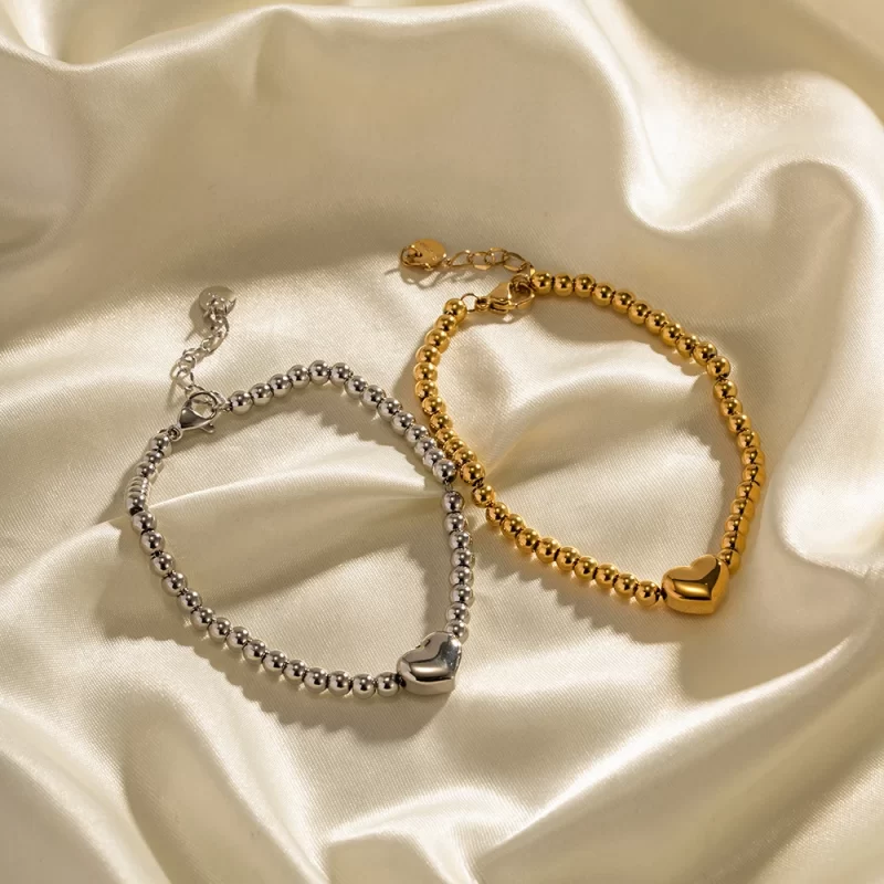 Stainless Steel 16K Gold Heart Beaded Bracelet for Girls Women - Image 3