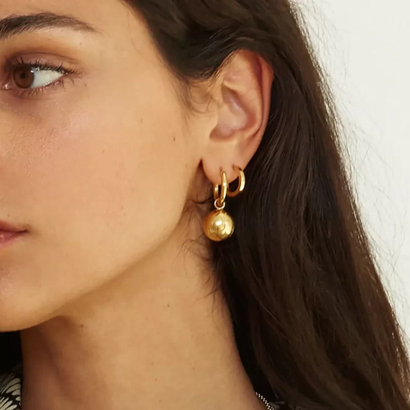Ins Hot Solid Ball Pendant Earrings Stainless Steel Gold Plated Jewelry Gift Ring Hoop Earrings - Image 3