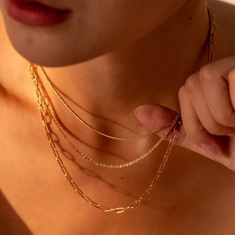 J&D New Arrival Stainless Steel Simple Design Minimalist Chain Layered Necklace Set for Women - Image 4