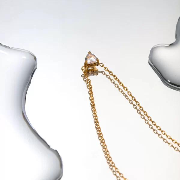 J&D Jewelry 18K Gold Plated Heart Love Stainless Steel Clear Zircon Heart Pendant Necklace
