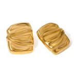 Unisex 18k Gold and Silver Plated Stainless Steel Rectangular Wrinkle Stud Earrings Trendy Left Right Pair