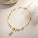 New Jewelry Stainless Steel Spring Lock Half Paperclip Chain Freshwater Pearl Necklace for Women