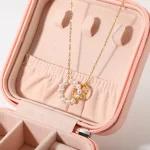 18K Gold Plated Stainless Steel Double Circle Link Chain Choker Pearl Pendant Necklaces for Women