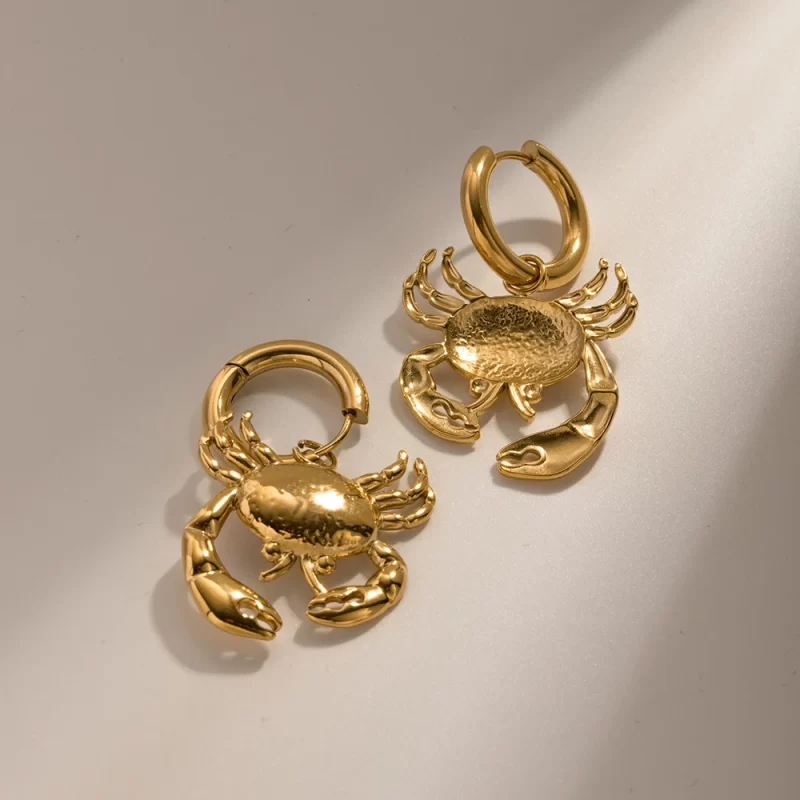 Fashion Chunky 18K Gold Plated 2D Animal Crab Pendant Hoop Huggie Earring Women - Image 3