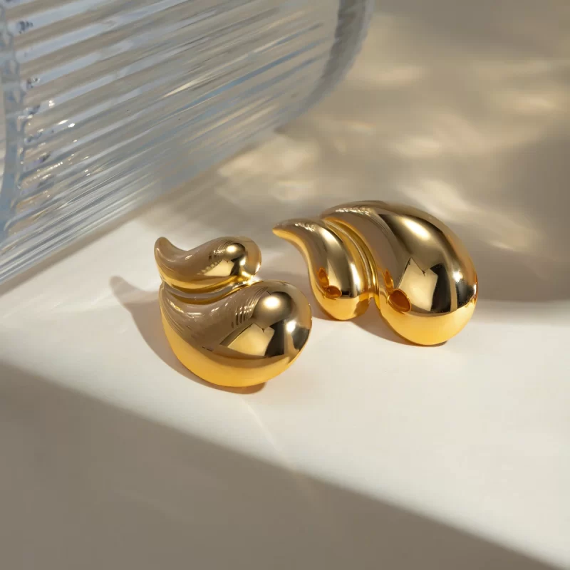 Trend Wide Surface Twist Wavy Earrings 18K Stainless Steel Double Tear Drop Earring for Women - Image 4