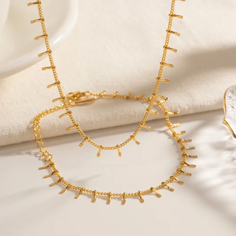 Minimalist 18K Gold Plated Tassel Spine Choker Necklace Stainless Steel Fishbone Chain Necklace Bracelet Women - Image 2