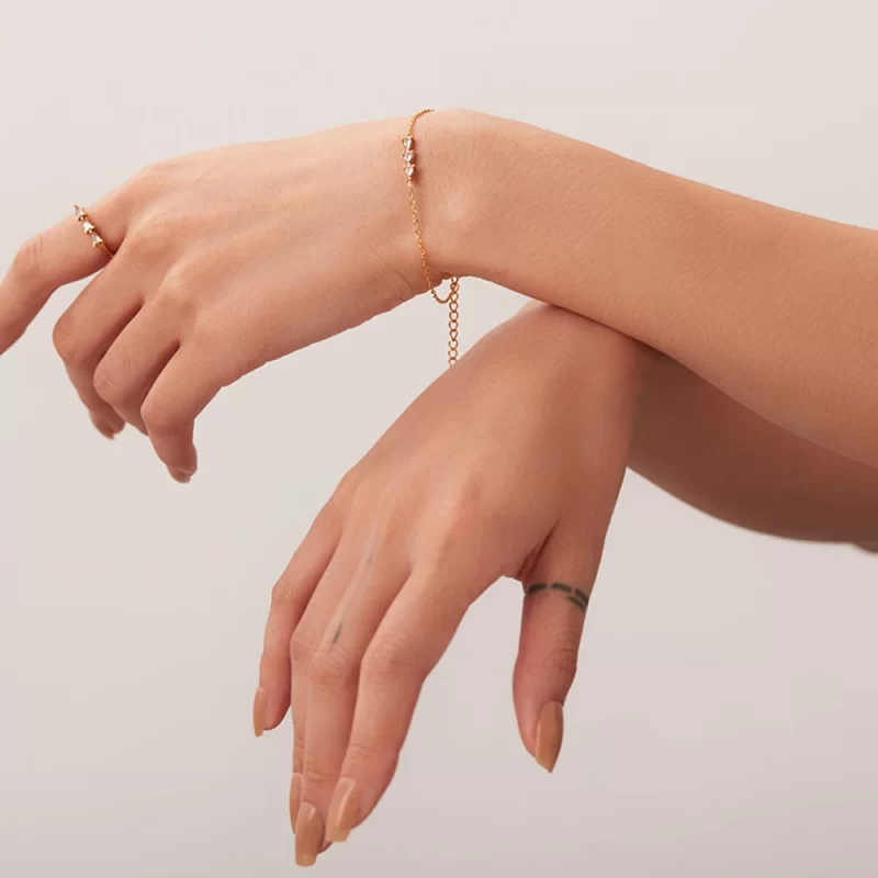 Dainty 18K Gold Plated Stainless Steel Fine Charm Mulit Cubic Zirconia Water Drop Pendant Bracelet for Women - Image 3
