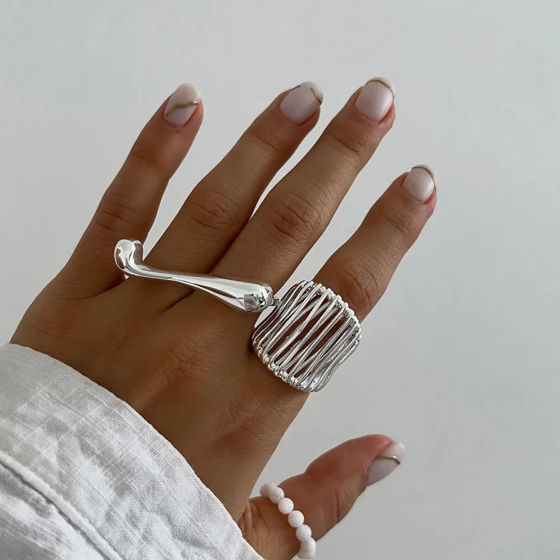 J&D Designer Jewelry Stainless Steel 18K Gold Rings Water Drop Irregular Curve Open Rings - Image 2