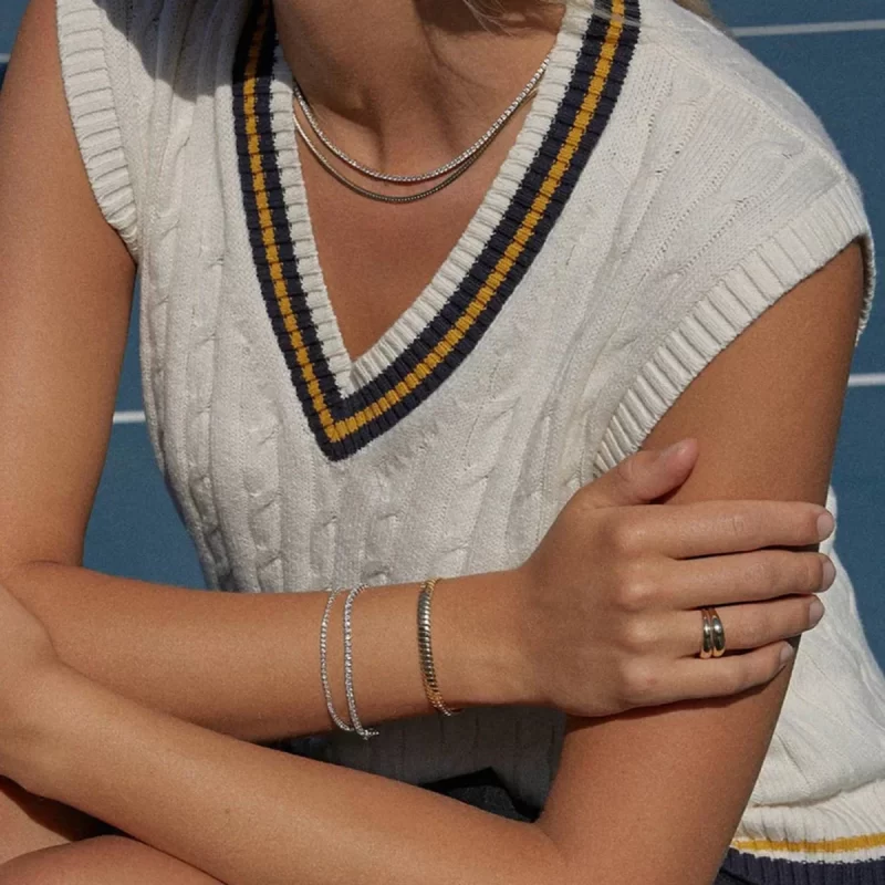 J&D Luxury 18K Gold Stainless Steel Tennis Chain 2MM Zircon Stone Bracelet Stylish Sports Casual Fashion Charm - Image 3