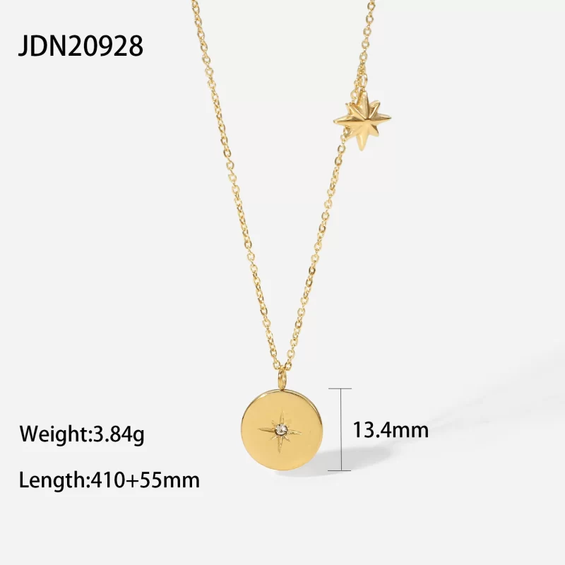 New Fashion Stainless Steel pendant necklace Inlaid Zircon Round Gold Coin Simple Jewelry Gift For Men Women - Image 6