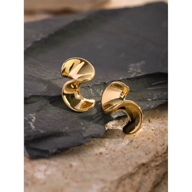 New Trend Wide Surface Twist Wavy Earrings 16K Stainless Steel Irregular Liquid State Earring for Women - Image 4