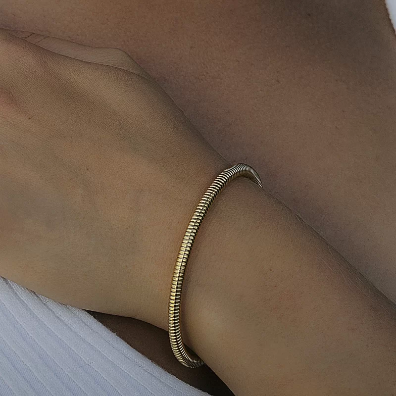 &D 18k Gold Silver Plated Stainless Steel Gold Round Snake Bone Chain Bracelet - Image 3