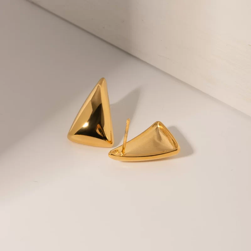 Clean Fit Waterproof 18K Gold Stainless Steel Chunky Jewelry Smooth Triangle Shaped Earring Women - Image 3