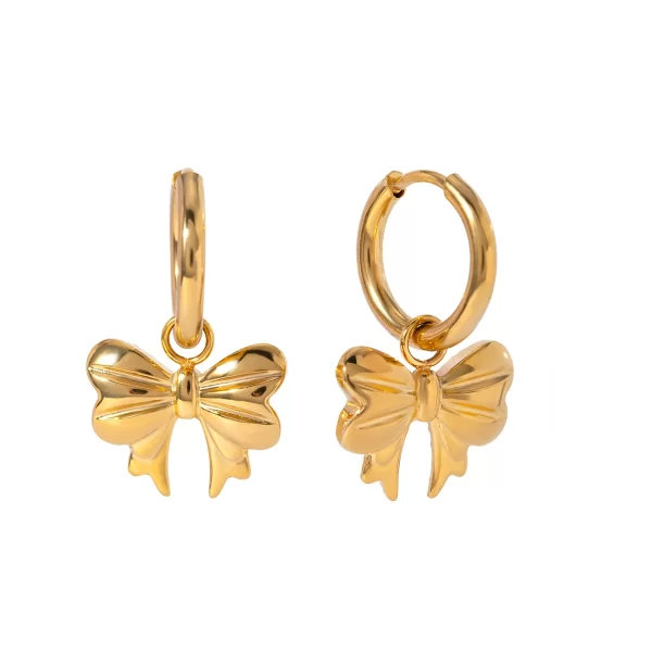 Stainless Steel Bow Tie Earring Waterproof Stud Hoop Earring 18k Gold Plated Bow Hopp Pendent Bow Bowknot Drop Earring