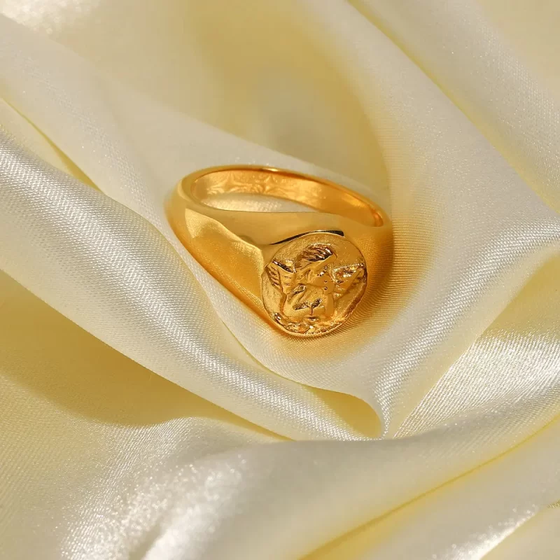 18K Gold Plated Stainless Steel Jewelry Embossed Angel Drop Rings - Image 3