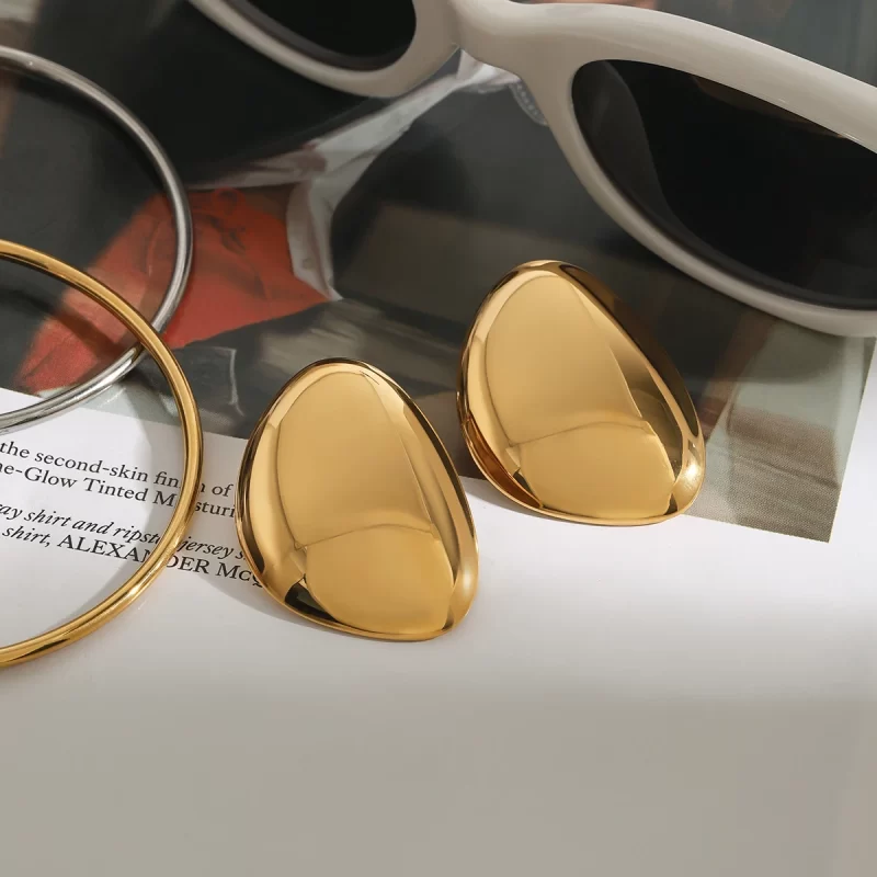 18K Gold Stainless Steel Female Earrings Non-Fading Trendy Stud Style  European American Fashion Geometric Pattern - Image 4